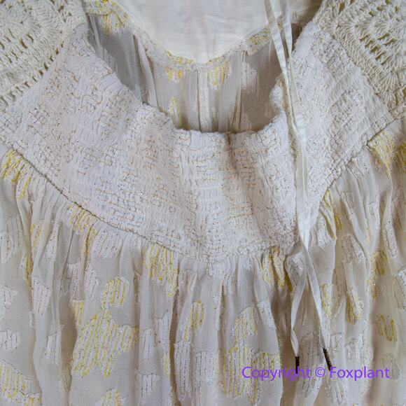 New! Free People Women's Crochet‎ Halter Yellow Bell Tunic Ivory Combo, size L - Picture 9 of 11